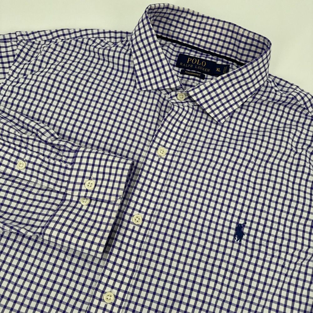 Ralph Lauren Men's Performance Button Down Shirt - XL - Purple White Checkered